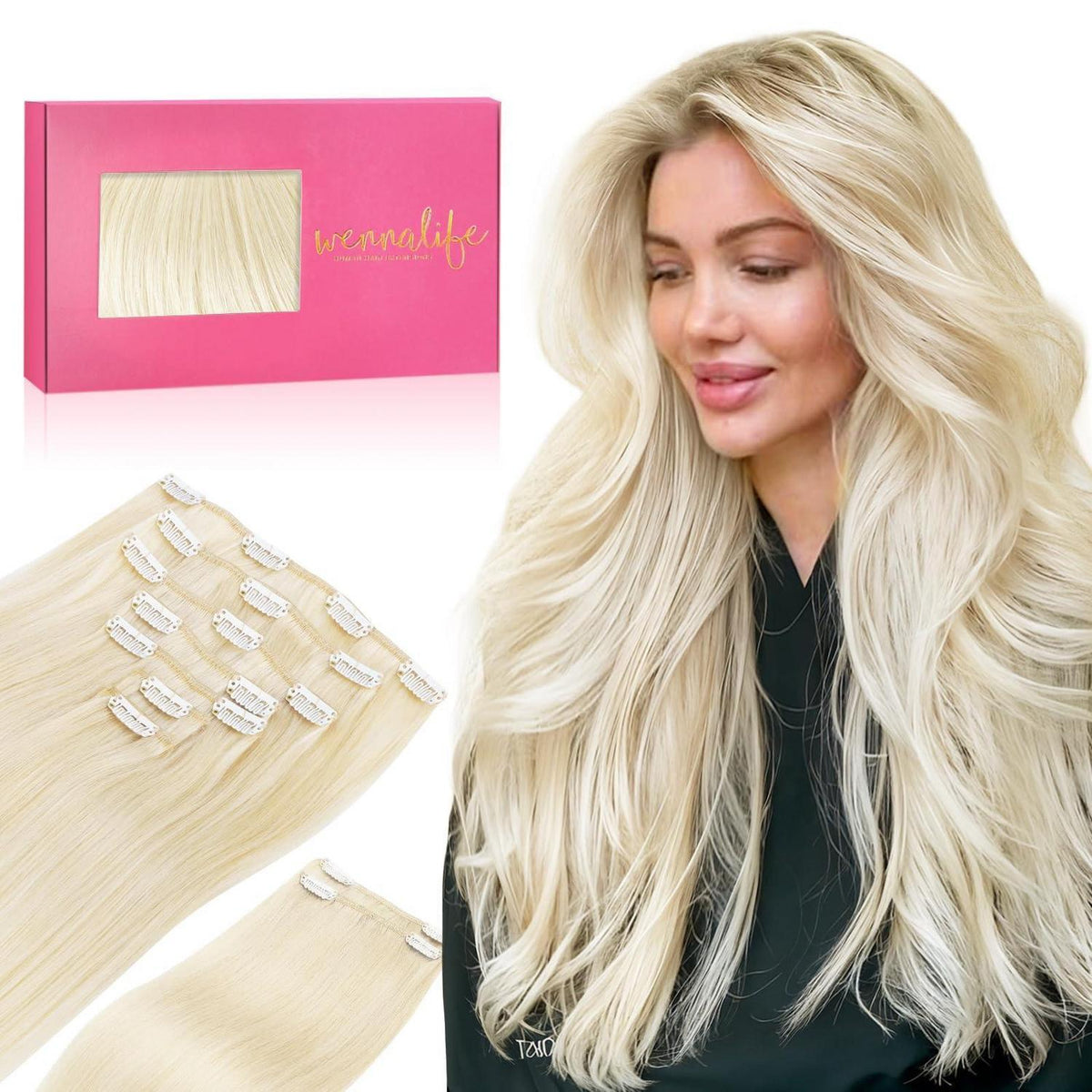 Echthaar Clip-Ins Platinblond (40cm, 150g)