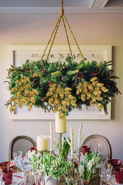 6er Set Kunstzweig Weihnachtsdeko Glitzernde Eichenblätter 58CM Gold