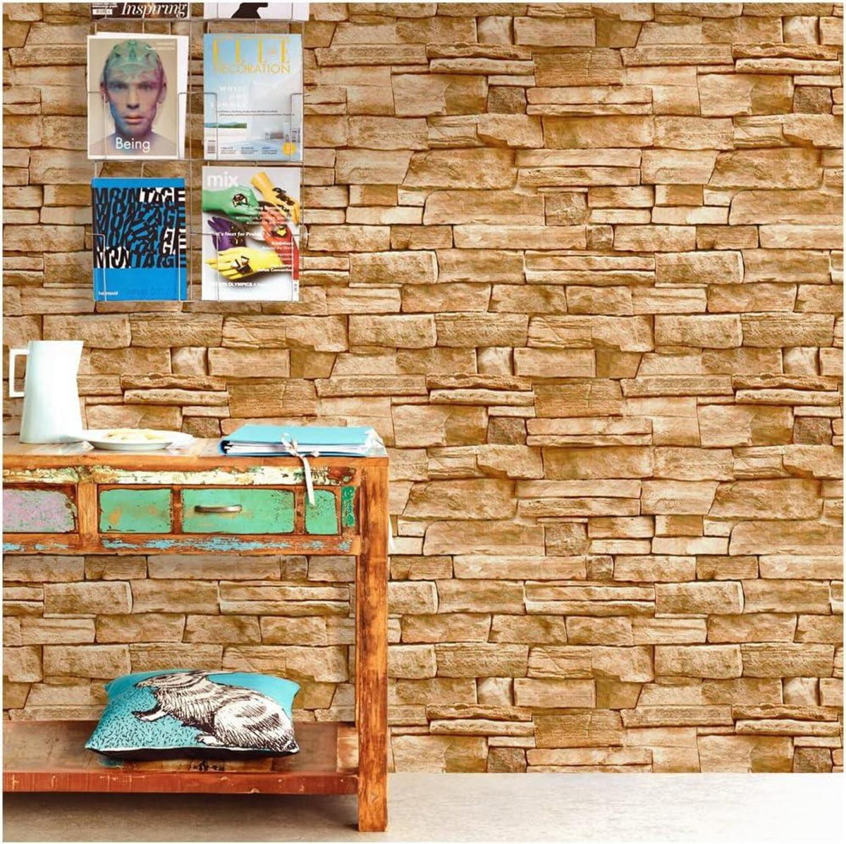 Selbstklebende Ziegel Tapete Vintage Backstein 45X600cm Gelb