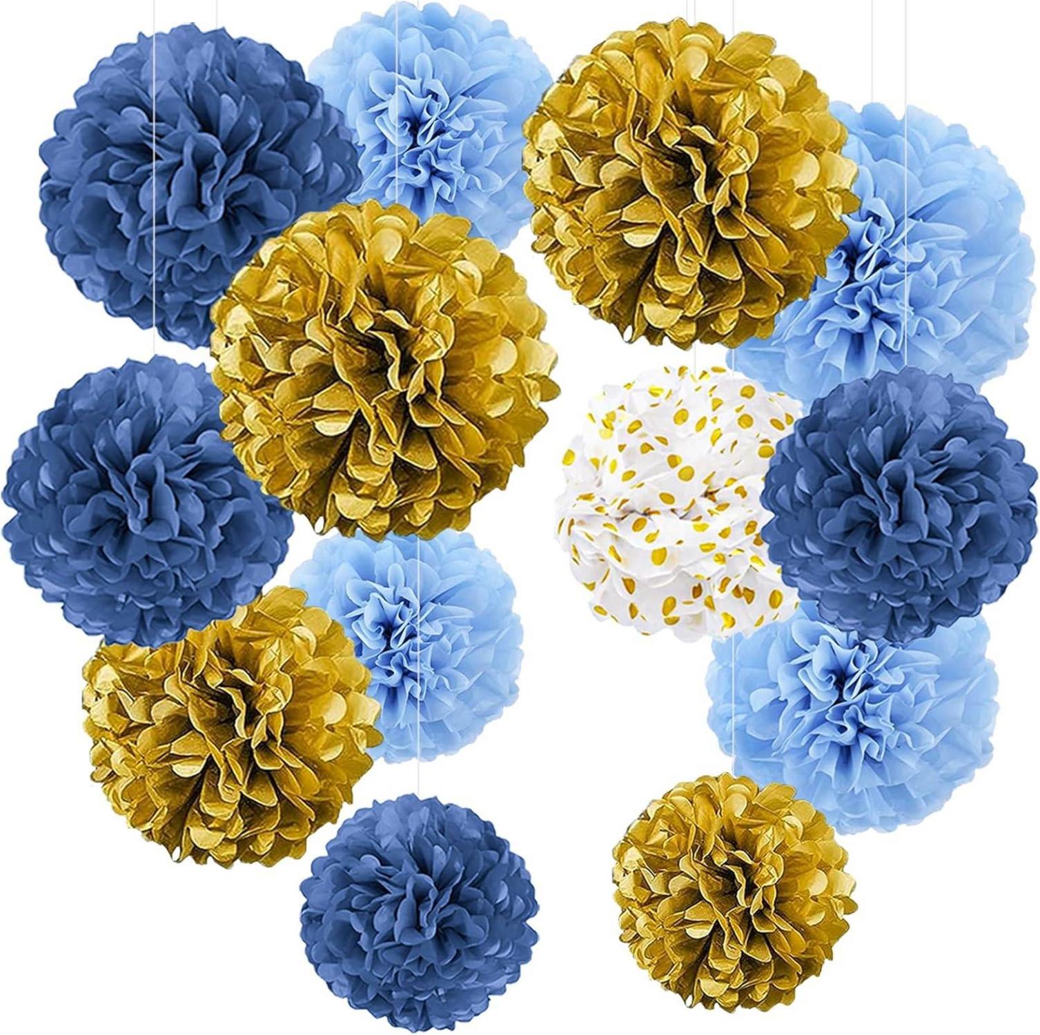 Pompons und Lampions Set, Ozeanlicht Deko, 13-teilig