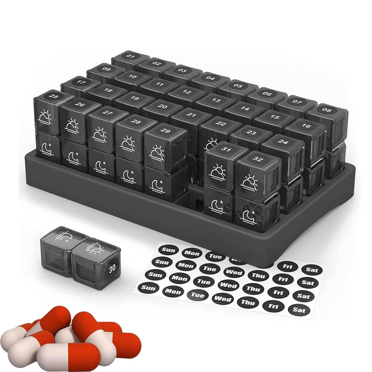 Tablettenbox 31 Tage – Pillendose mit 2 Fächern pro Tag