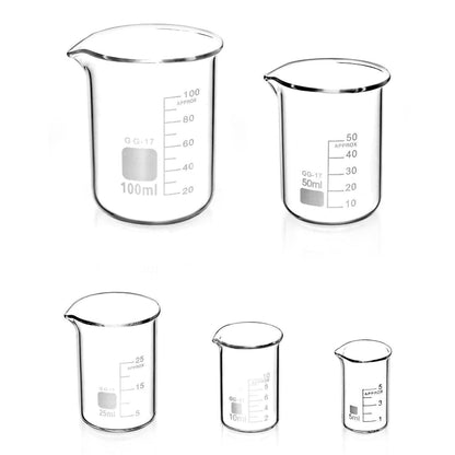 Abgestufte Glas Messbecher Set 5ml 10ml 25ml 50ml 100ml