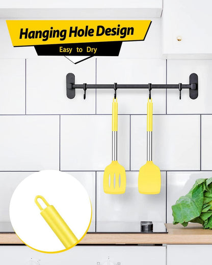 2er Pack Silikon Pfannenwender Set Gelb - Antihaftbeschichtet und hochhitzebeständig, BPA-frei, ideal für Fisch, Eier, Pfannkuchen