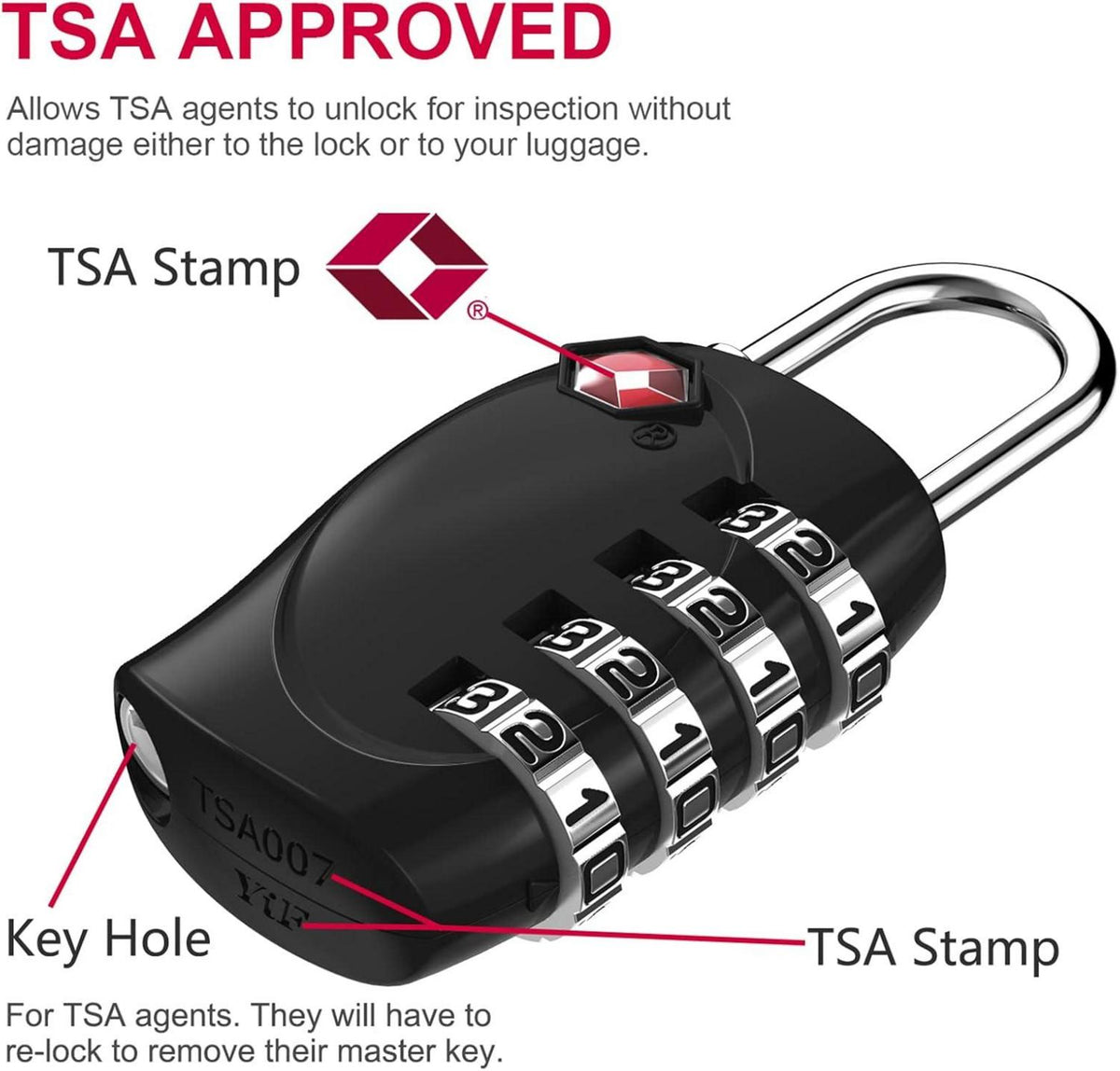 TSA Zahlencode Kofferschloss 4 stellig für Rucksack Schwarz 2er Set