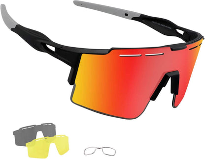 Sportbrille Polarisierte Fahrradbrille mit 3 Wechselgläser UV400