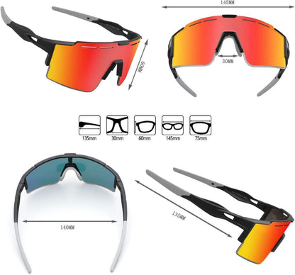 Sportbrille Polarisierte Fahrradbrille mit 3 Wechselgläser UV400