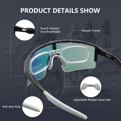 Polarisierte Fahrradbrille OULIQI UV400 Rahmen Brille mit Wechselgläsern
