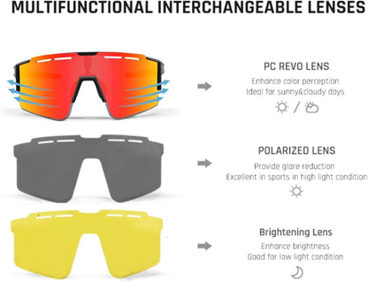 Fahrradbrille Polarisierte Sonnenbrille UV400 OutdoorSportarten 3 Gläser