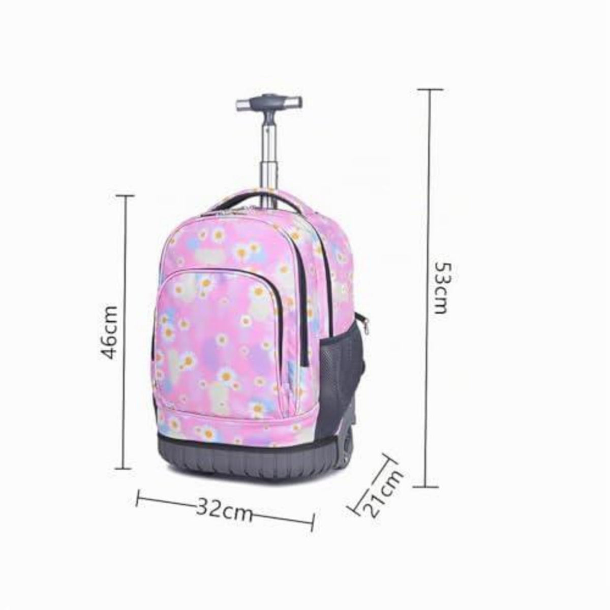 Trolley Rucksack mit Rollen – Schulranzen für Kinder & Teenager Pink Blumen