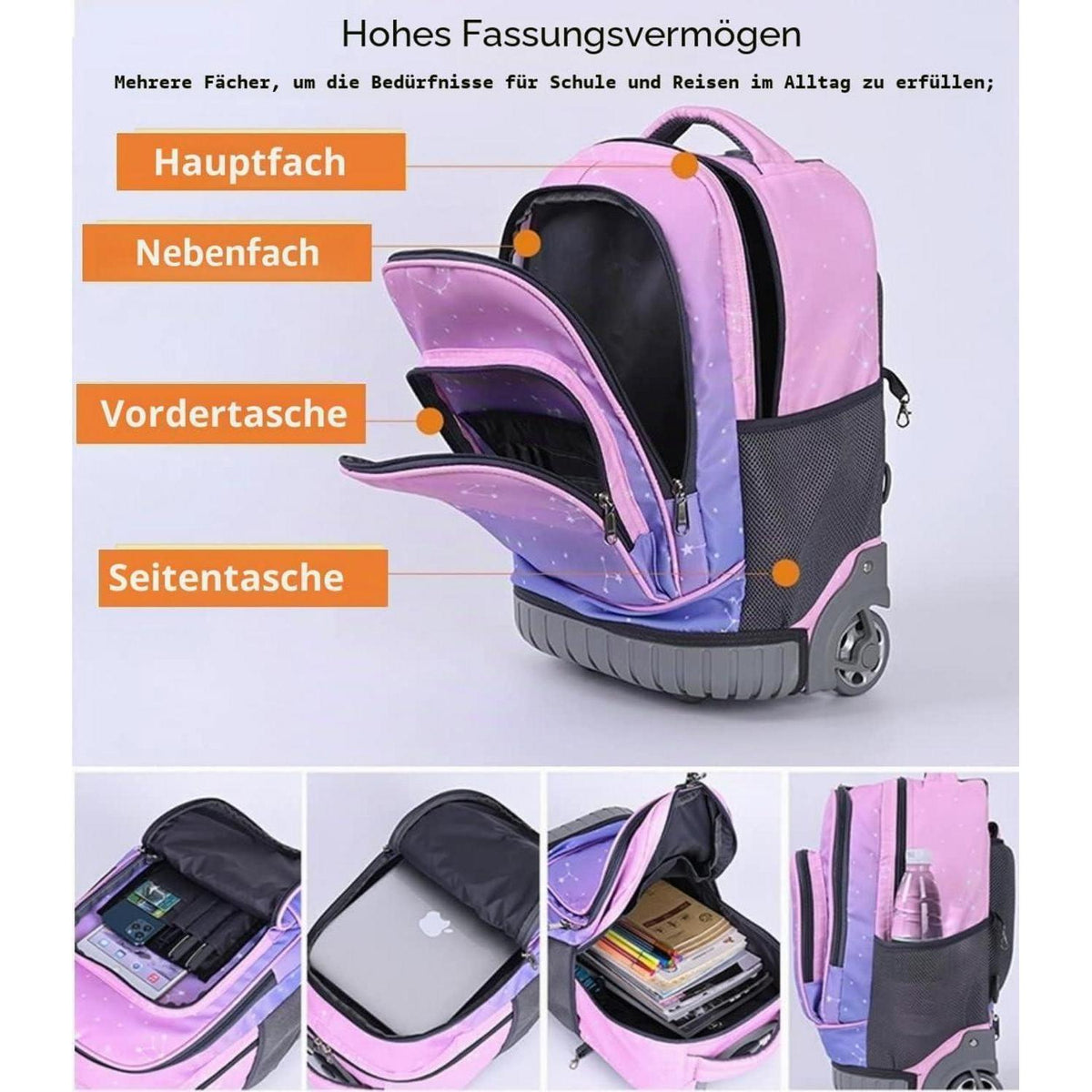 Trolley Rucksack mit Rollen – Wasserdichter Schulranzen für Kinder