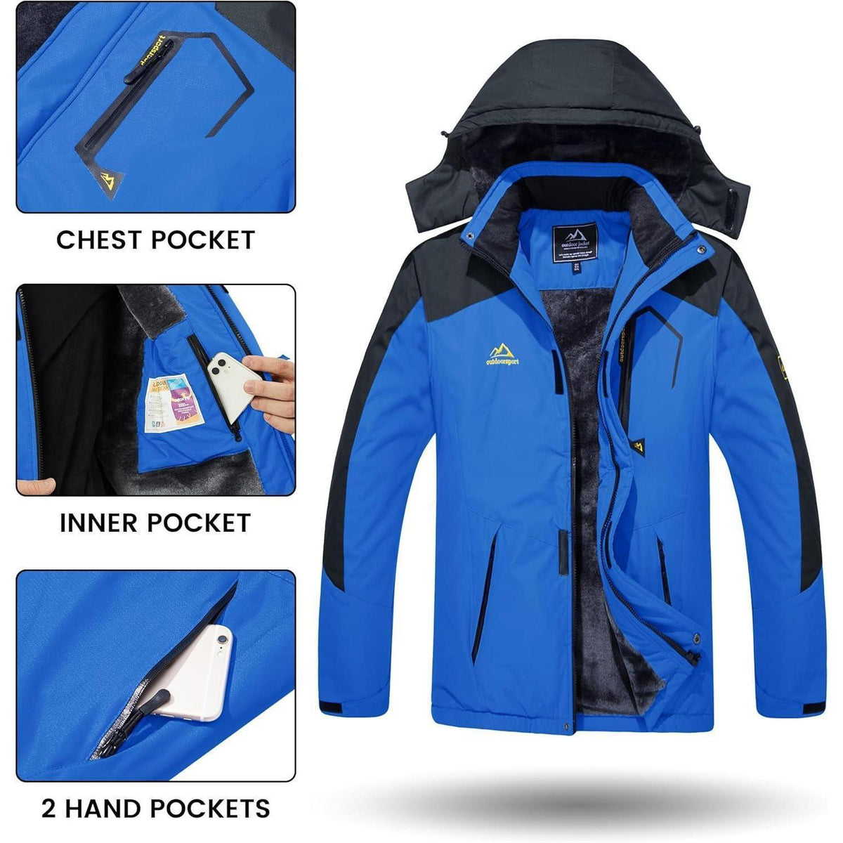 Herren Winterjacke wasserdicht & winddicht mit Fleece-Futter