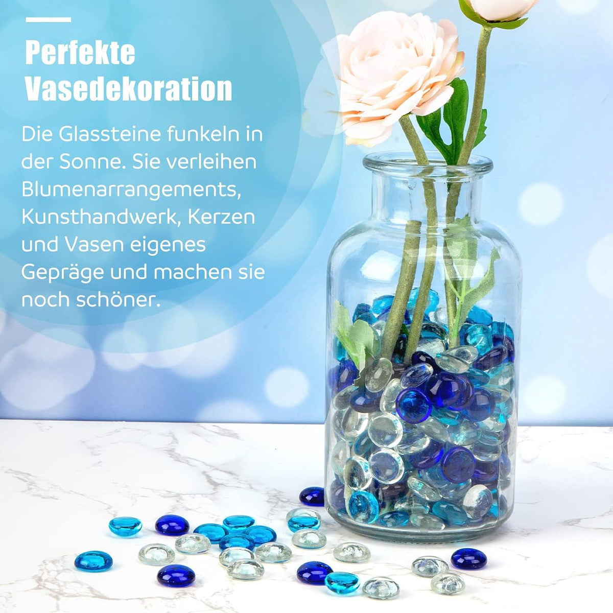 HAKACC Glasnuggets 420 Stück Blau & Transparent Dekosteine Mosaiksteine