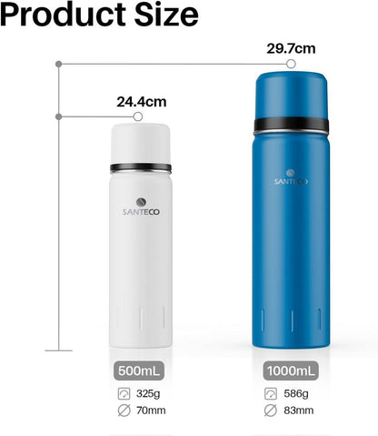 Edelstahl Thermosflasche 1l & 500ml BPA-frei Auslaufsicher Isolierflasche Trinkbecher für Kinder Sport Blau