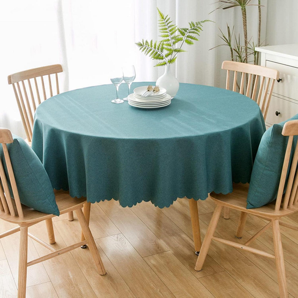Runde wasserdichte Tischdecke Blaugrün 140cm – Fleckresistent & Pflegeleicht