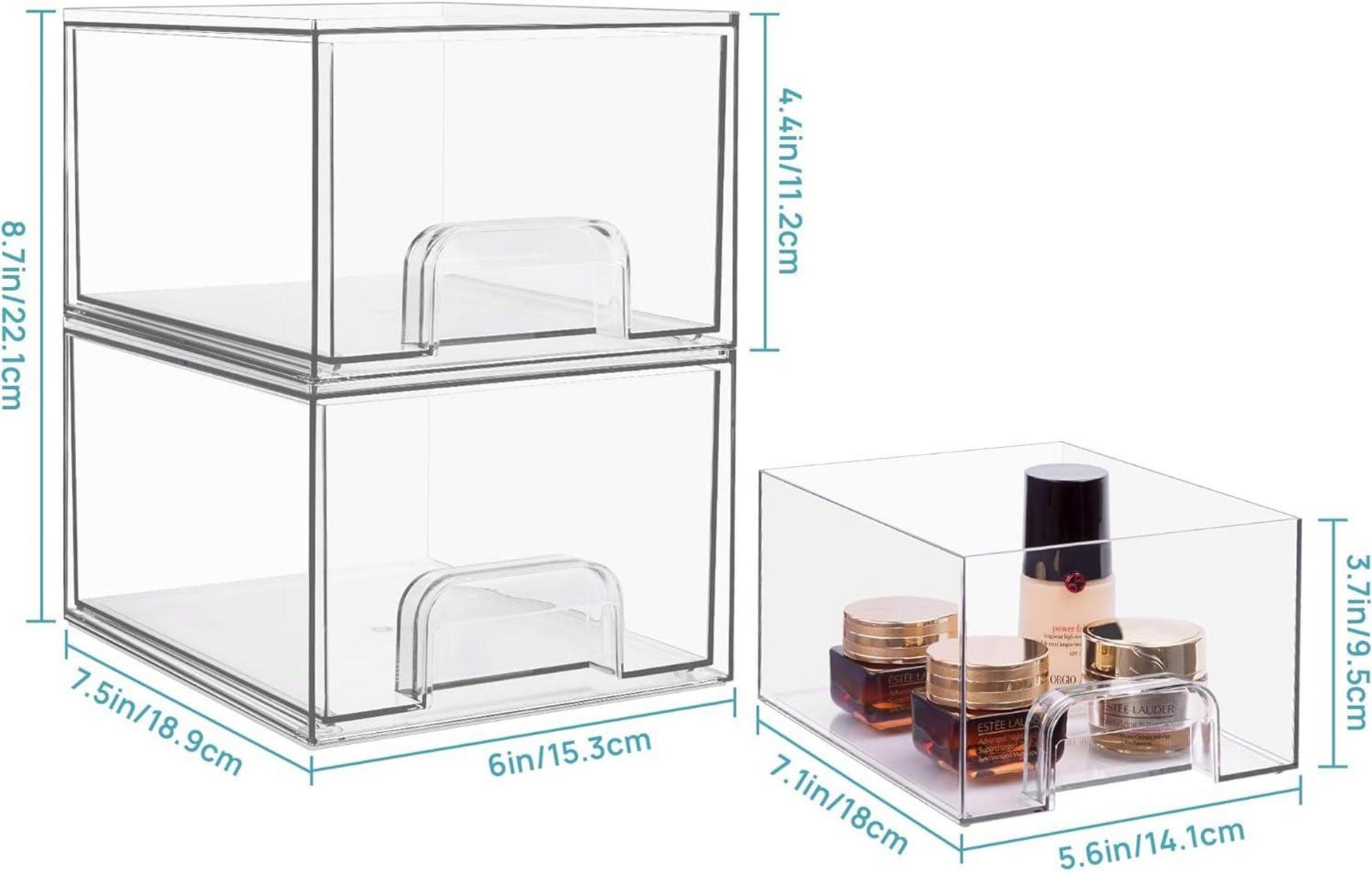 Transparent Stackable Storage Drawers with Non-slip Mat