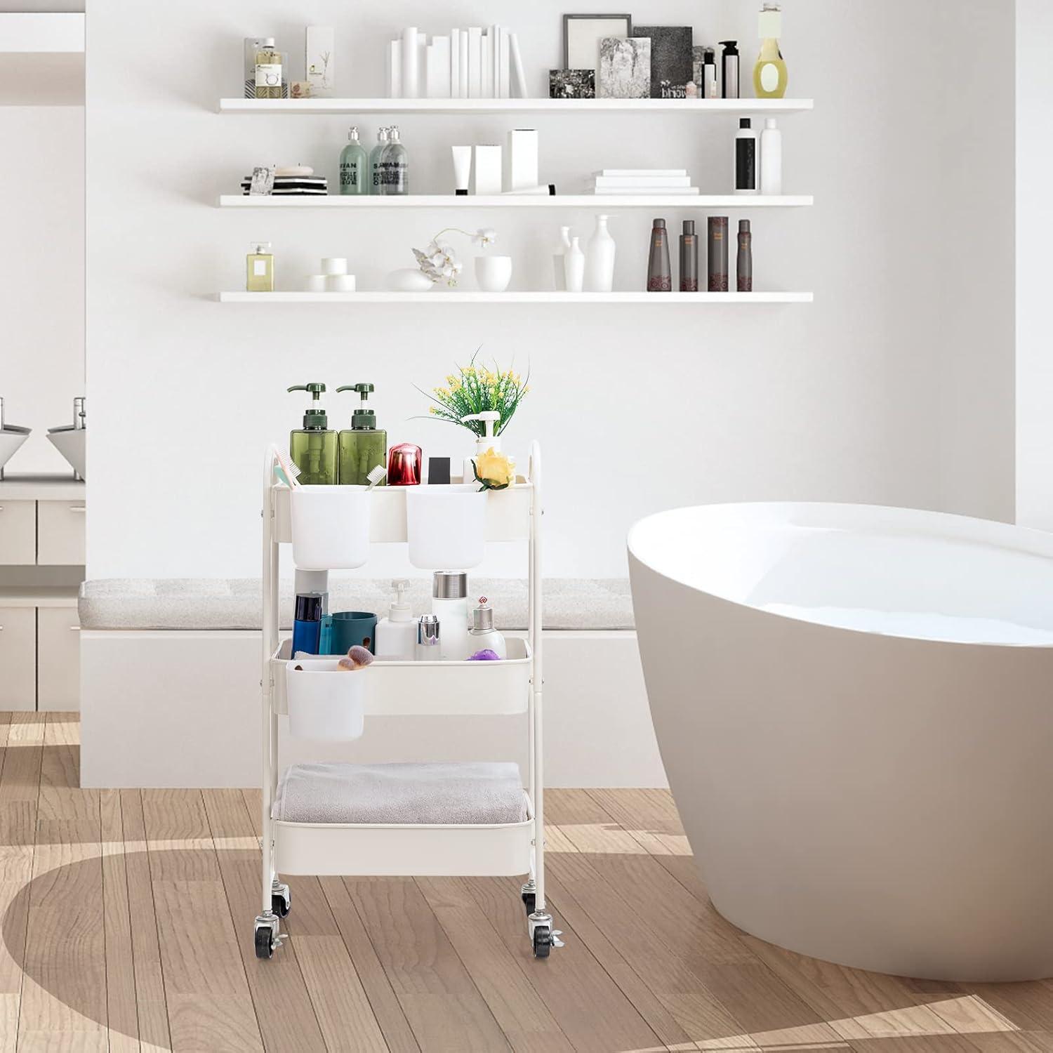 3-Etagen Rollwagen Metall für Wohnzimmer Make-up Badezimmer