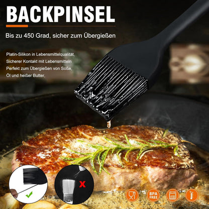 Walfos® Silikonpinsel-Set (21cm) - Hitzebeständiger Grillpinsel, Lebensmittelqualität, BPA-frei