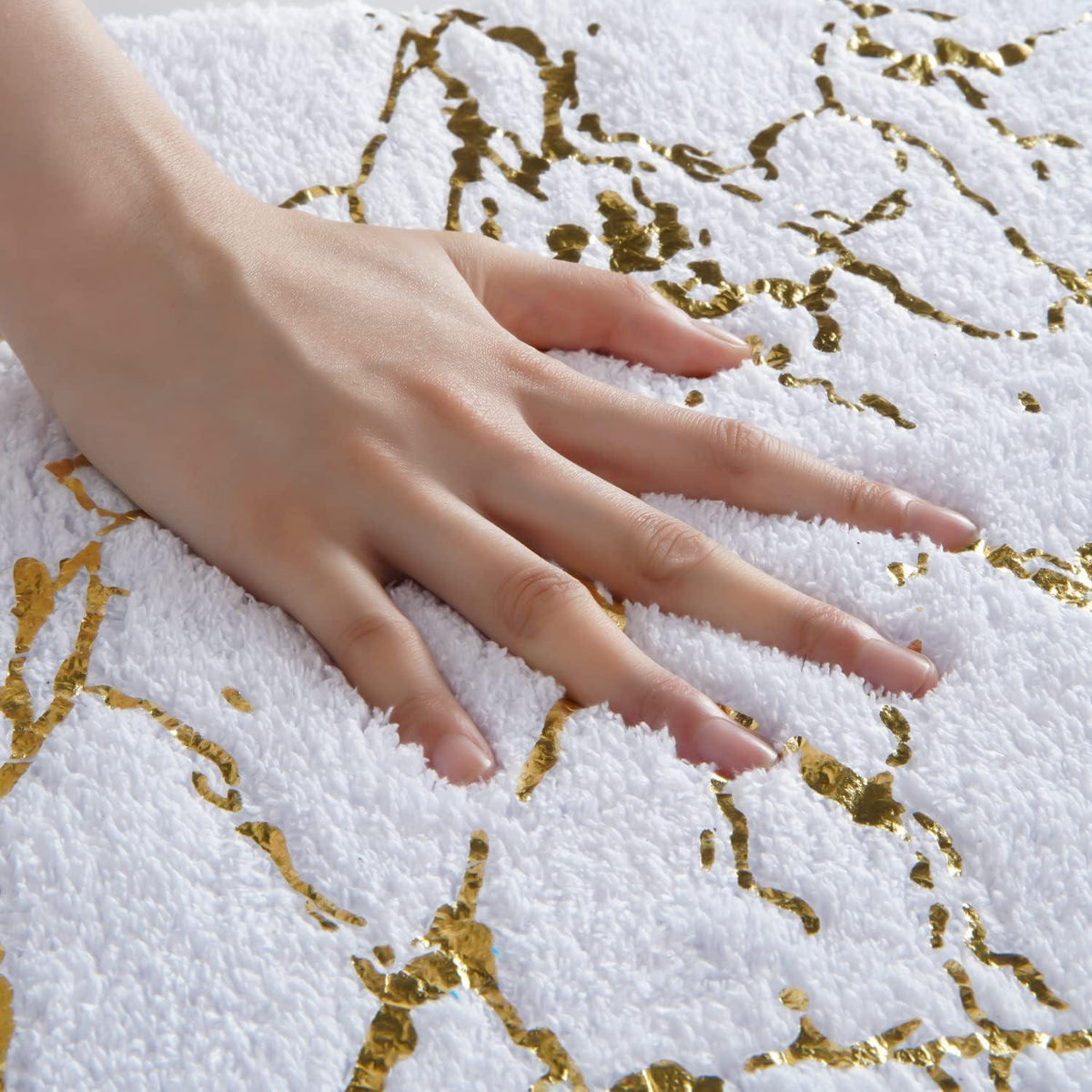 Rutschfeste Badematte Weiß & Gold | Mikrofaser Teppich 50x80 cm