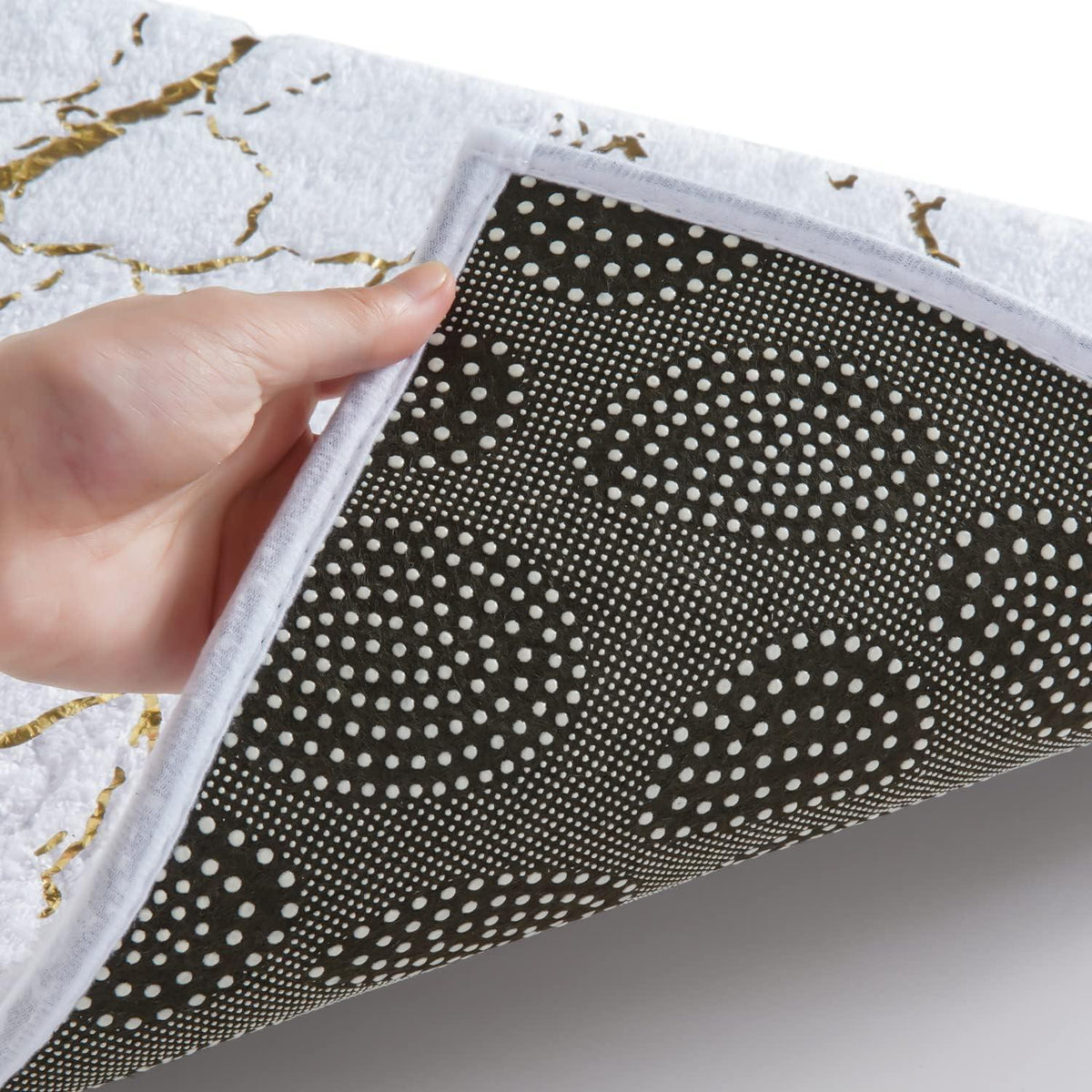 Rutschfeste Badematte Weiß & Gold | Mikrofaser Teppich 50x80 cm