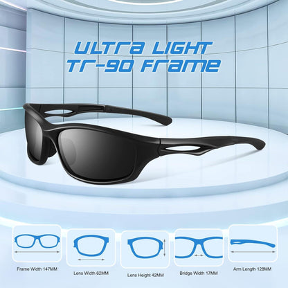 Polarisierte Sport Sonnenbrille Herren TR90 UV400 Cat 3 CE Schwarz/Grau