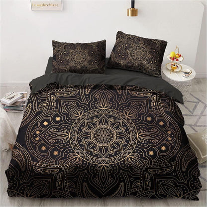 Boho Bettwäsche Set 135x200cm Schwarz Gold Mandala