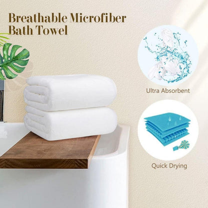 Badetücher Set Weiß Mikrofaser Saugfähig Trocknend 68,6 x 137,2 cm