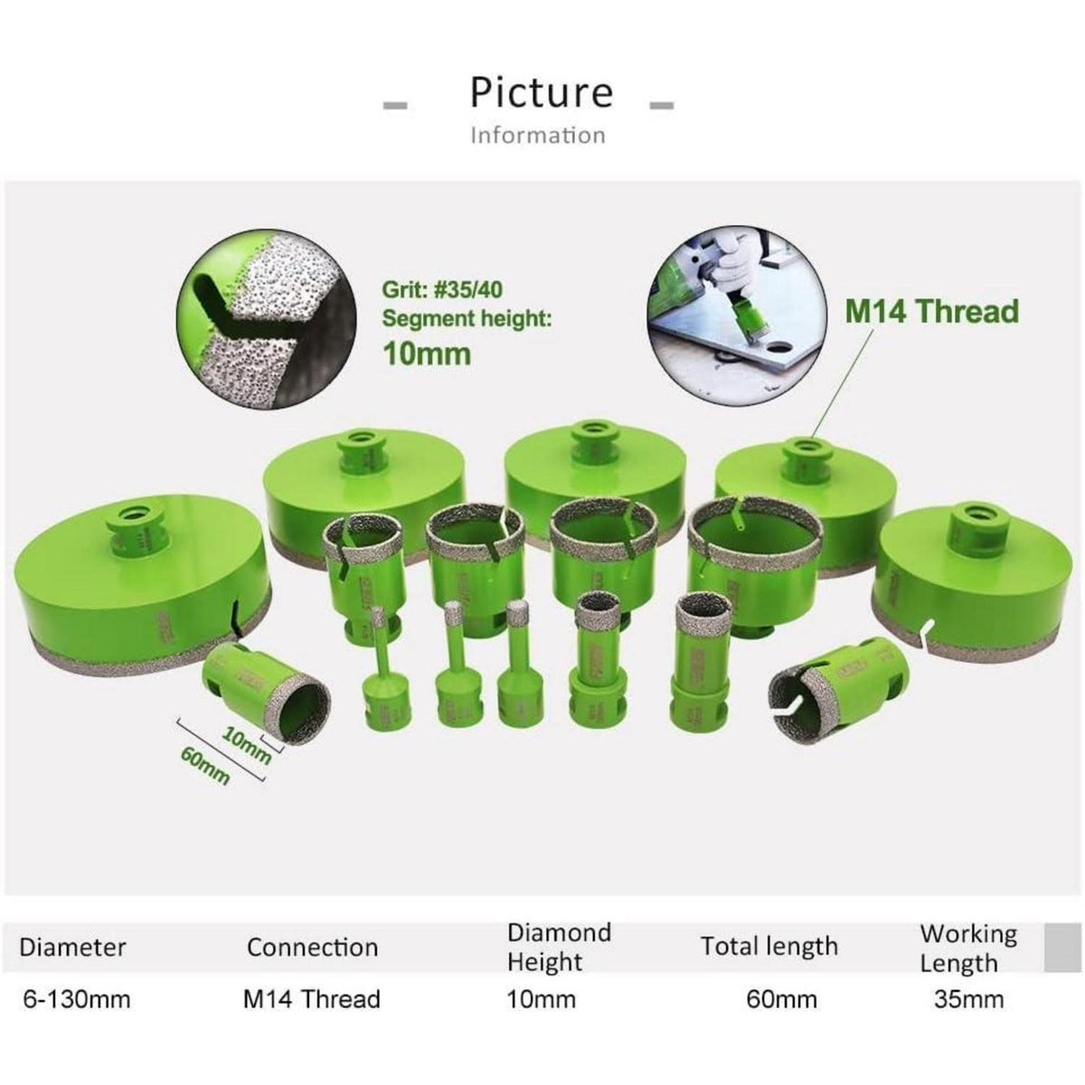 Diamant Fliesenbohrer Set M14 4 Stück 25-68mm