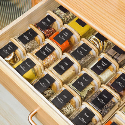 Gewürzgläser Set Bambusdeckel 120ml quadratisch 275 Etiketten