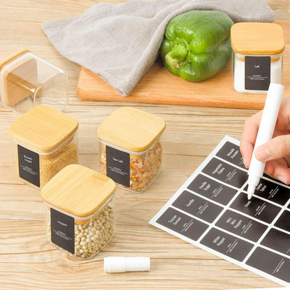 Gewürzgläser Set Bambusdeckel 120ml quadratisch 275 Etiketten