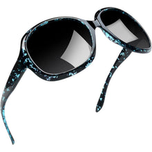 Übergroße Damen Sonnenbrille polarisiert UV400 Leopardblau/Schwarz