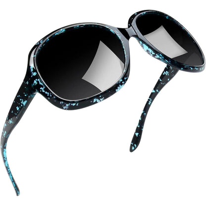 Übergroße Damen Sonnenbrille polarisiert UV400 Leopardblau/Schwarz