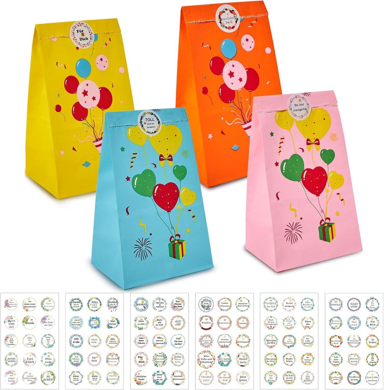 40 Stück Geschenktüten mit Aufkleber, Kindergeburtstag, Hochzeit