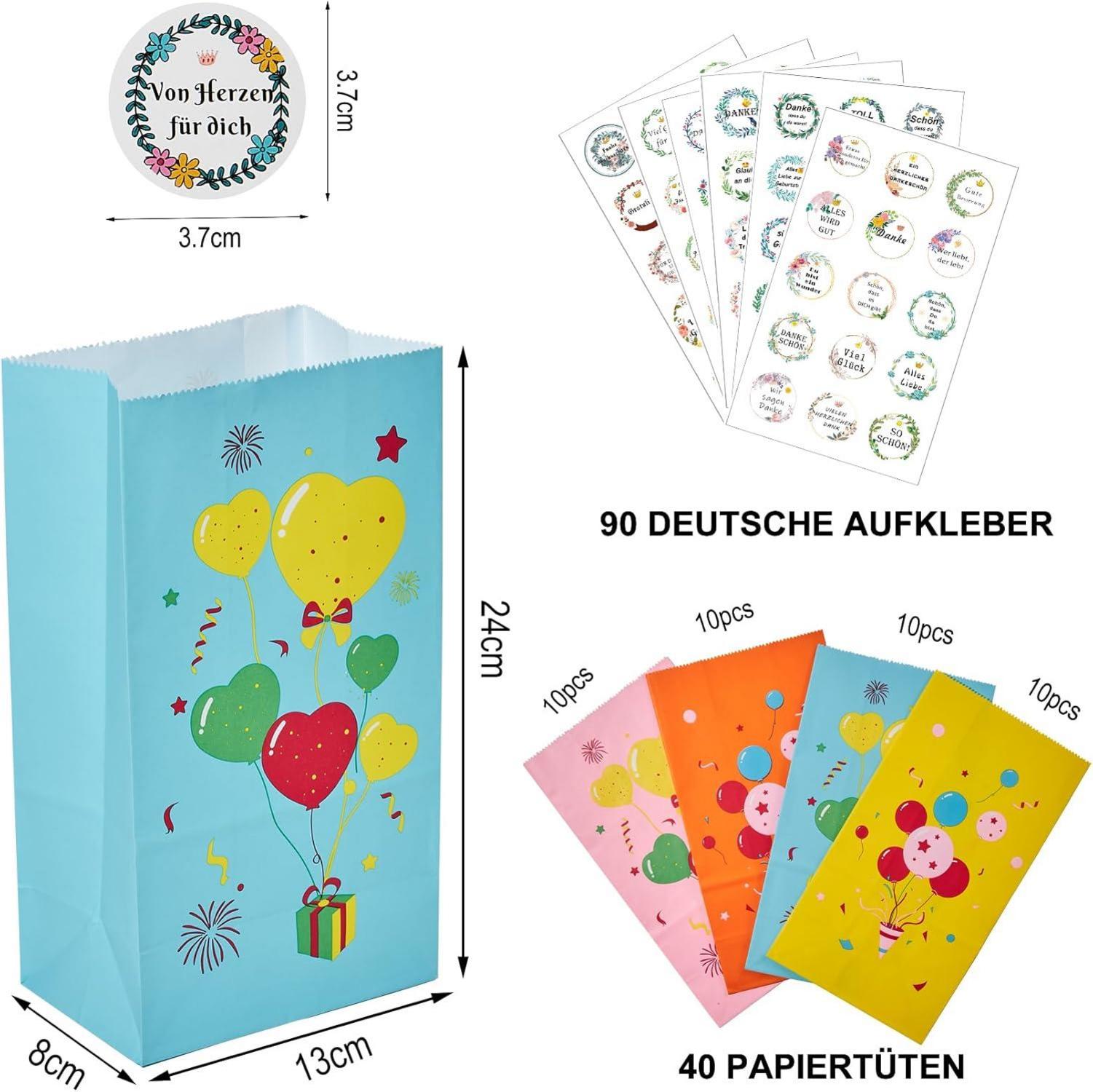 40 Stück Bunte Papiertüten mit 90 Aufkleber - Geschenktüten