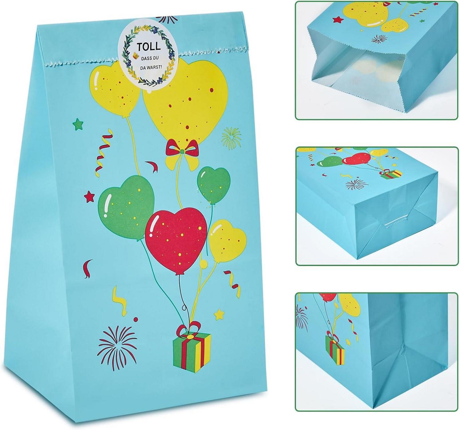 40 Stück Bunte Papiertüten mit 90 Aufkleber, Geschenktüten für Kindergeburtstag und Hochzeit