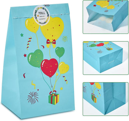 40 Stück Bunte Papiertüten mit 90 Aufkleber, Geschenktüten für Kindergeburtstag und Hochzeit