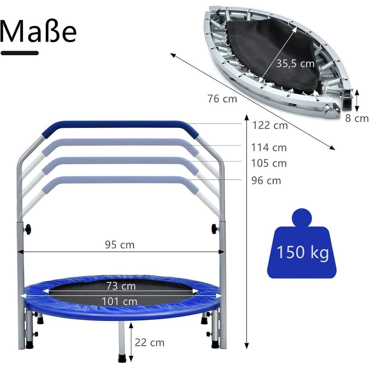 Klappbares Fitness Trampolin Ø101 cm mit Haltegriff & Tragetasche