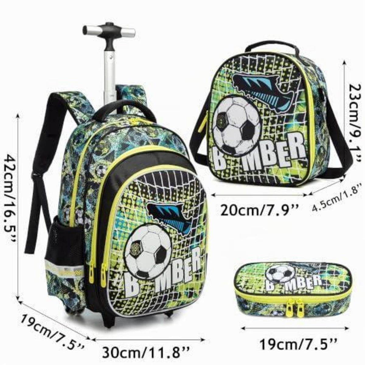 Schultrolley mit Rollen & Fußballmotiv für Kinder