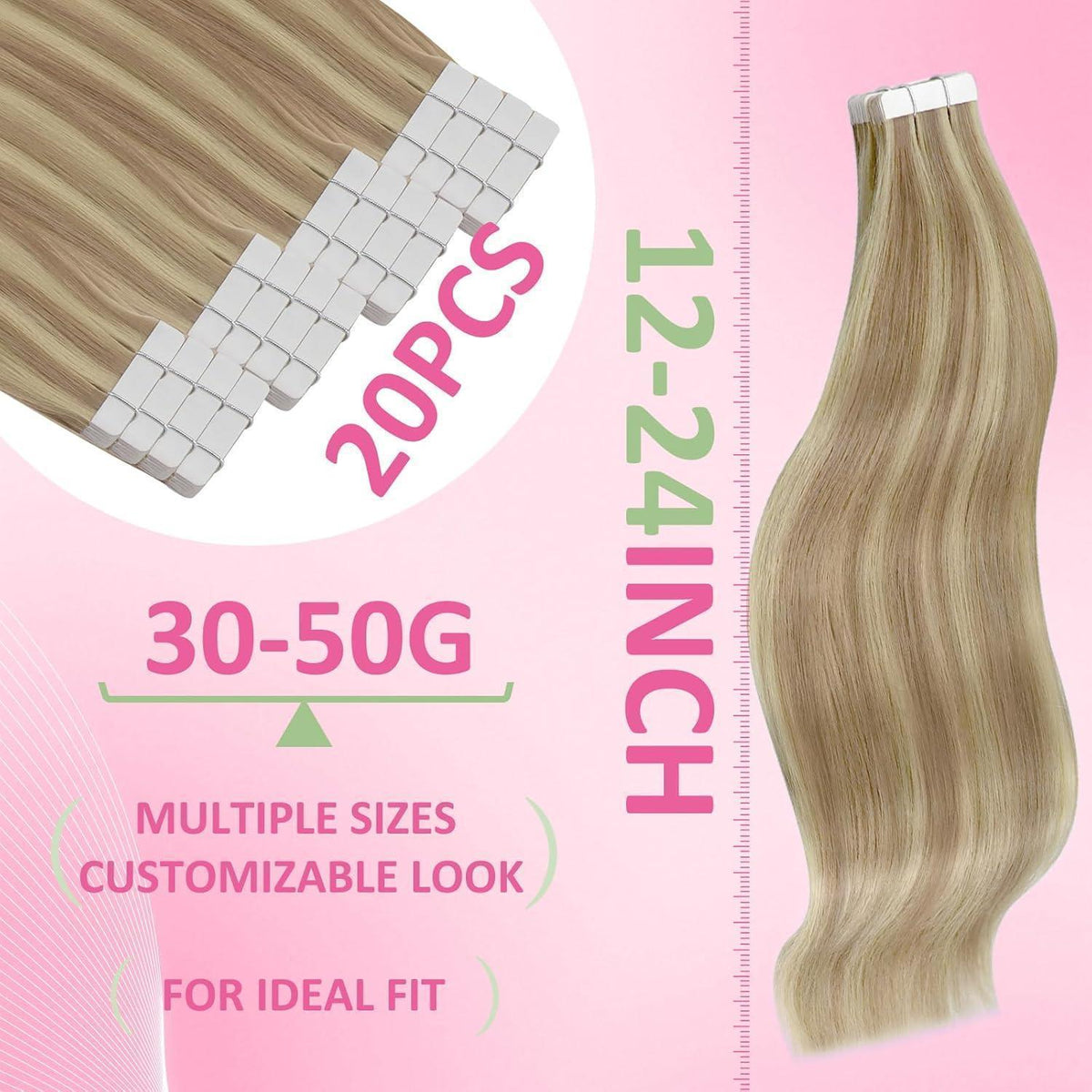Echthaar Tape Extensions Blond 45cm - Remy Haarverlängerung