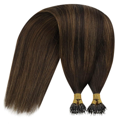 Echthaar Nano Ring Extensions Braun Ombre 50cm
