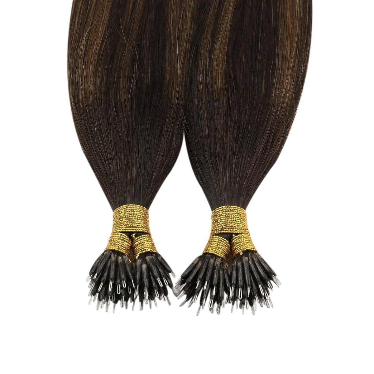 Echthaar Nano Ring Extensions Braun Ombre 50cm