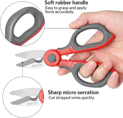 Elektrikerschere mit Edelstahl-Klingen, Gummigriff & Schutzhülle