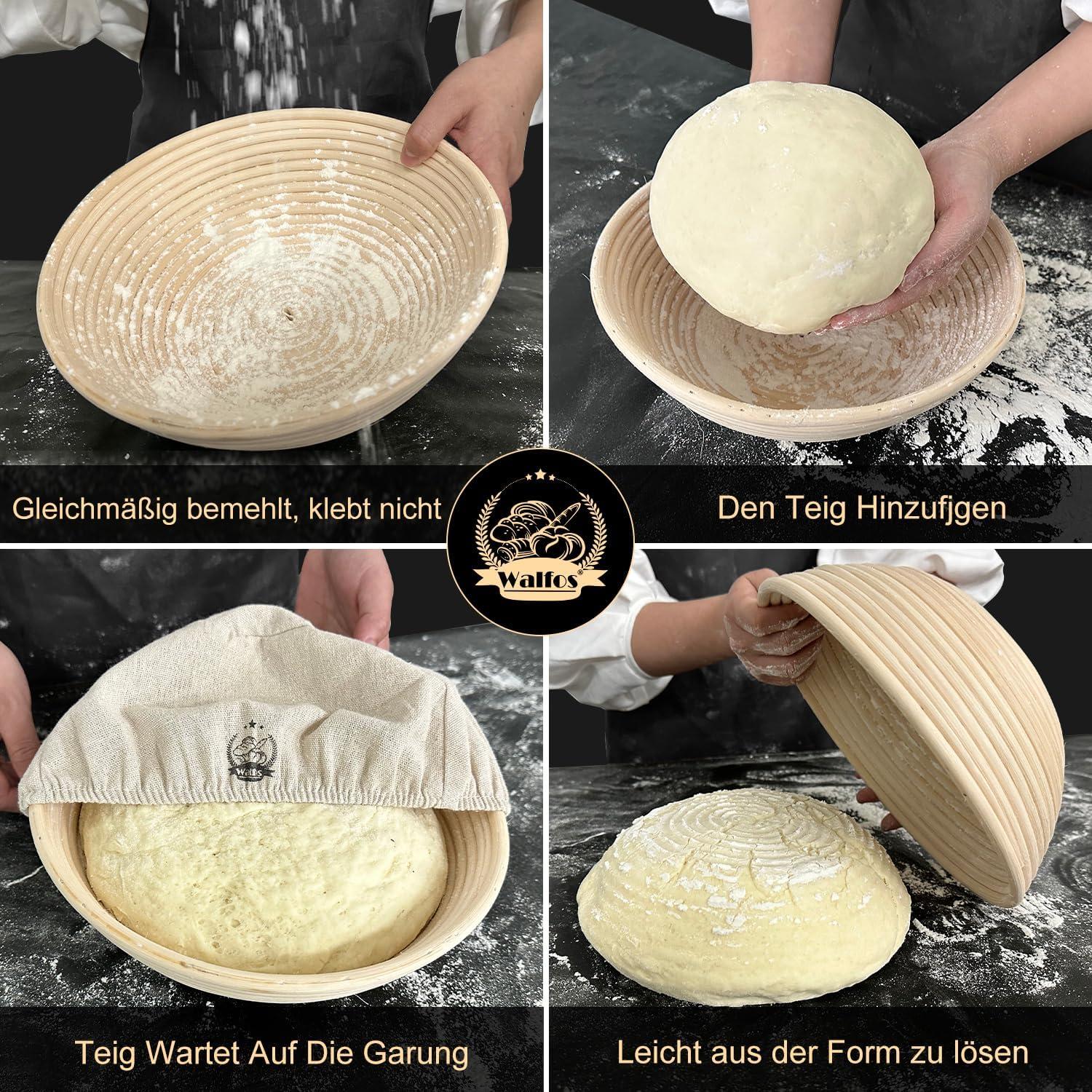 Gärkorb Brotbacken Set 23 cm Rundes Banneton Sauerteigkorb Proofing Rising Rattan Bowl 100% natürliches Rattan Heim professionelle Bäcker
