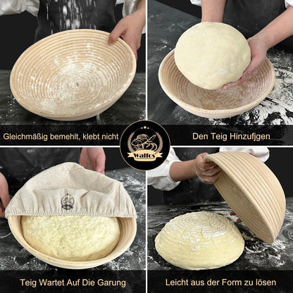 Gärkorb Brotbacken Set 23 cm Rundes Banneton Sauerteigkorb Proofing Rising Rattan Bowl 100% natürliches Rattan Heim professionelle Bäcker