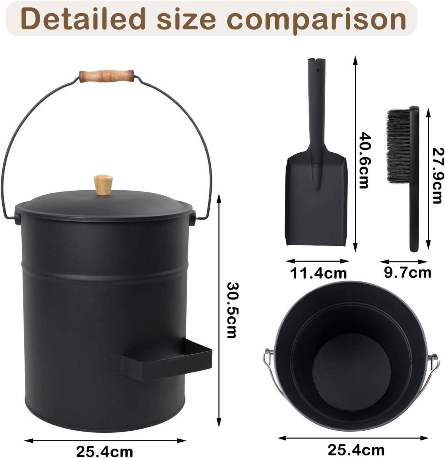 Ascheeimer mit Deckel, Kohleeimer für Kamine 15L, Schaufel