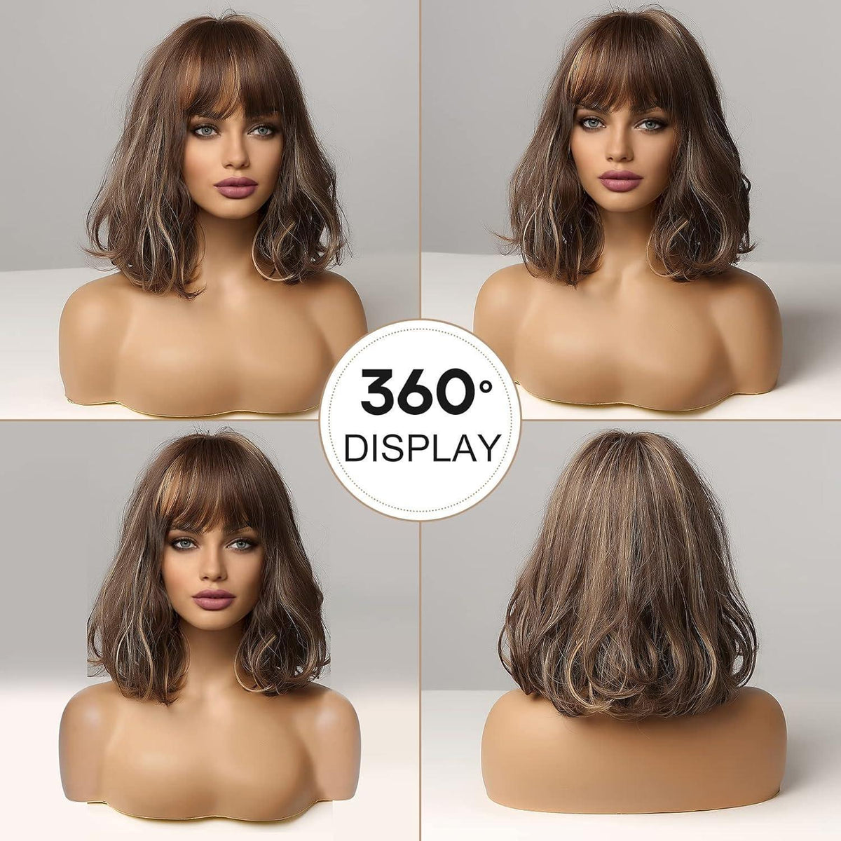 Braune Bob Perücke mit Pony – Synthetisch & Hitzebeständig