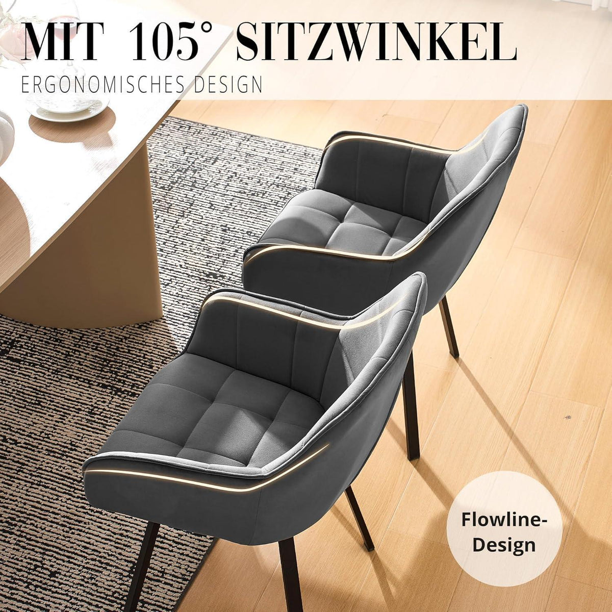 Drehbare Esszimmerstühle 2er Set Samt Dunkelgrau