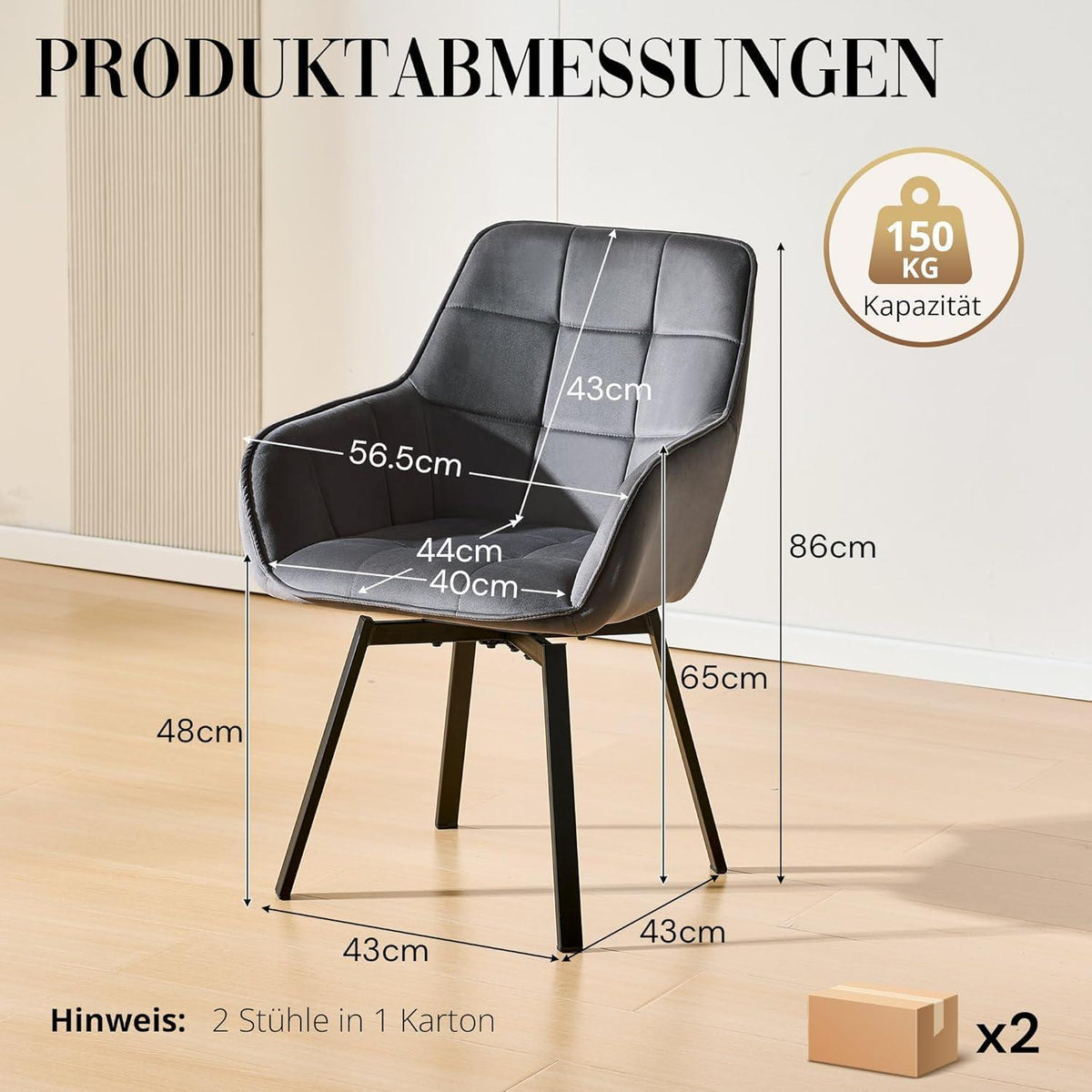 Drehbarer Esszimmerstuhl Set Dunkelgrau Samt 4er Set