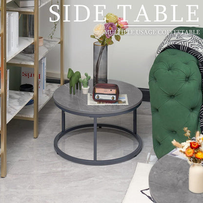 Modernes 2er Set Grau Marmor Couchtisch Rund Metallgestell