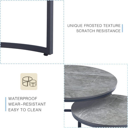 Modernes 2er Set Grau Marmor Couchtisch Rund Metallgestell