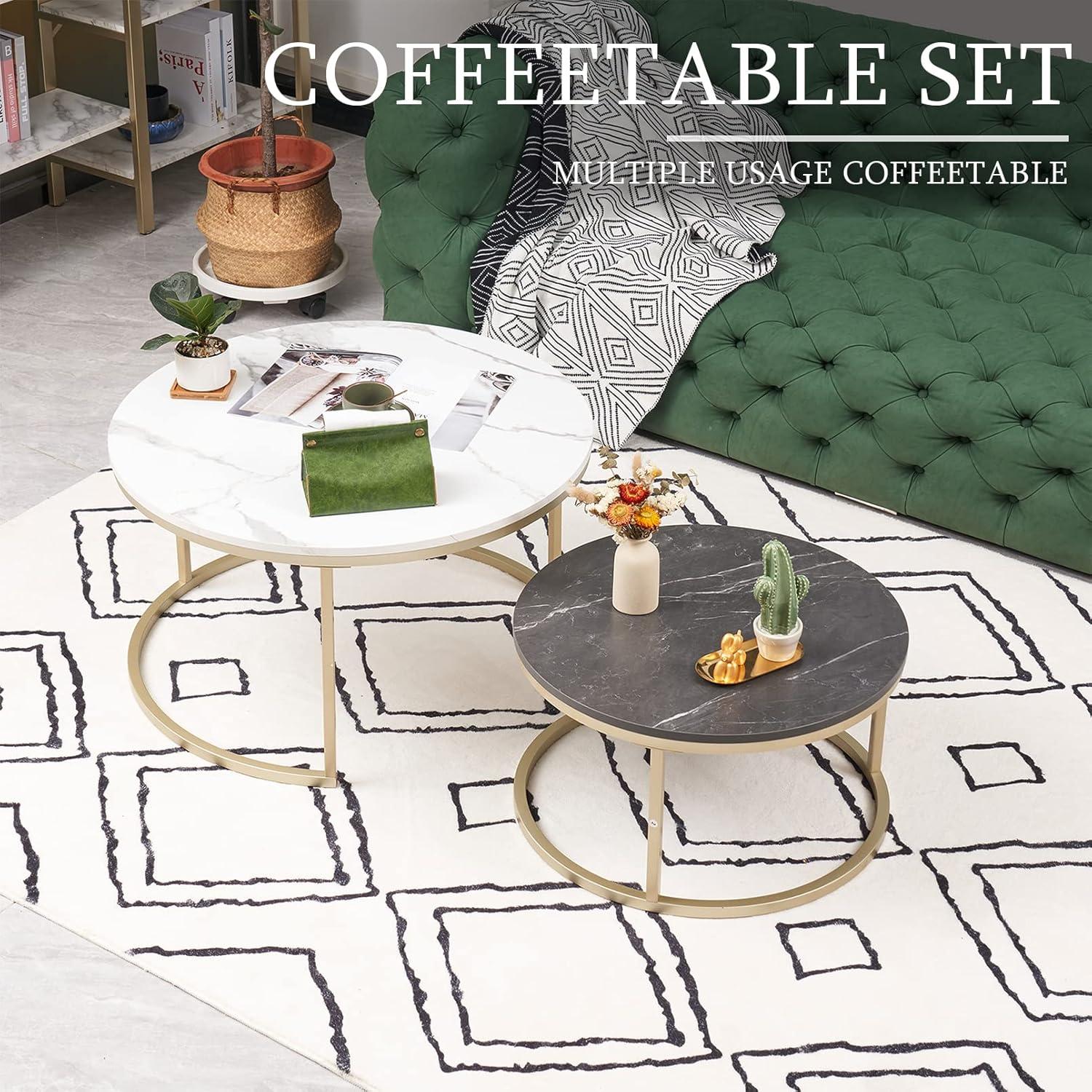Runder Marmor-Couchtisch 2er-Set Goldgestell MotionEvent